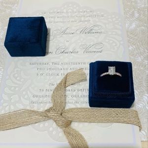 Navy Blue Square Velvet Ring Box Double Slots
